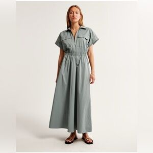 Abercrombie & Fitch Utility Maxi Shirt Dress in Sage Green Size XXS